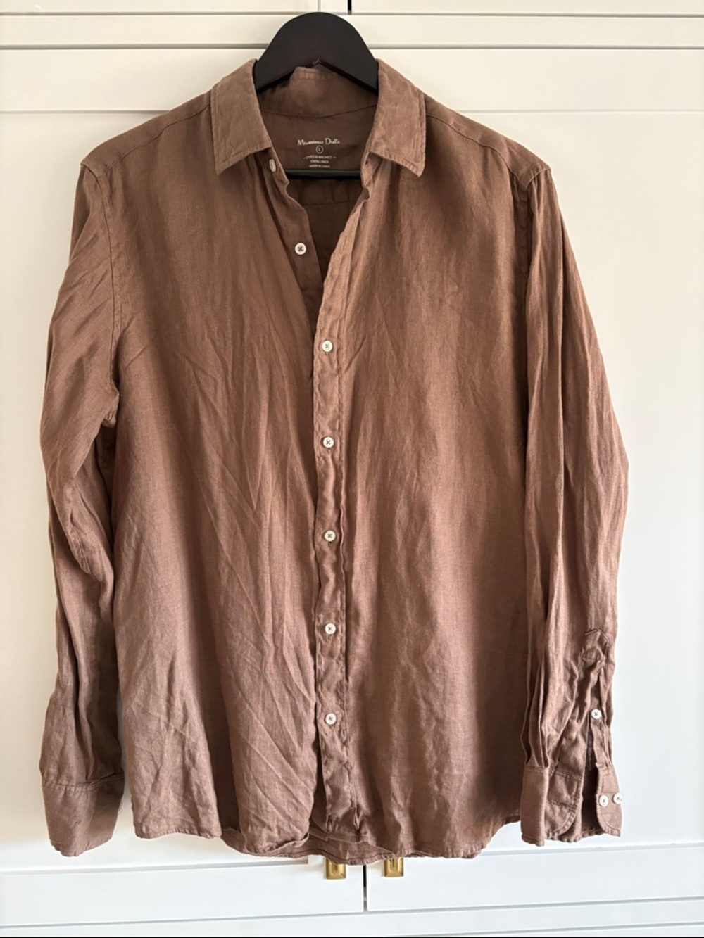 Massimo Dutti Linen Men's Casual Button-Down Shirt in Brown size Large
